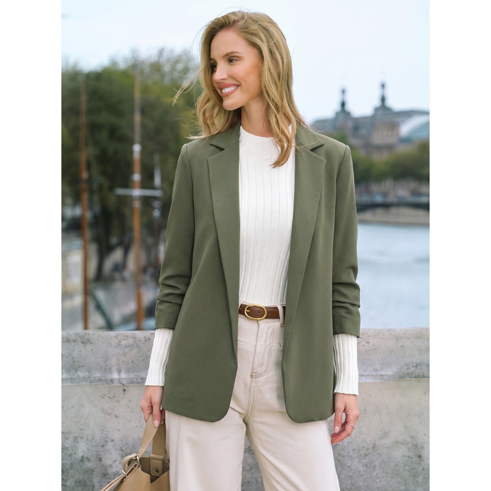 Cupshe NWT Open Front Lightweight Blazer Jacket Sage Green Olive Lining - Size M